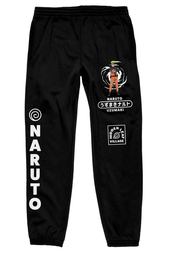 Naruto Shippuden Anime Cartoon Mens Black Sweatpants-Large