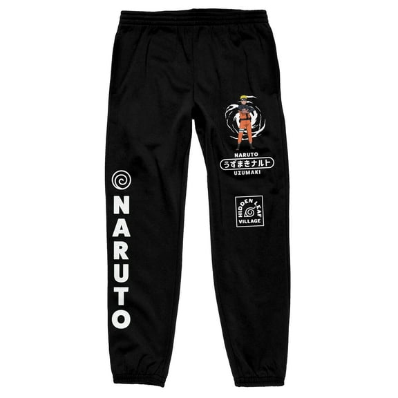 Naruto Shippuden Anime Cartoon Mens Black Sweatpants-XS
