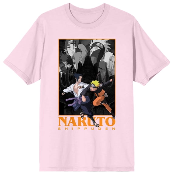 Naruto Shippuden Anime Cartoon Naruto v. Sasuke Pink Tee - L