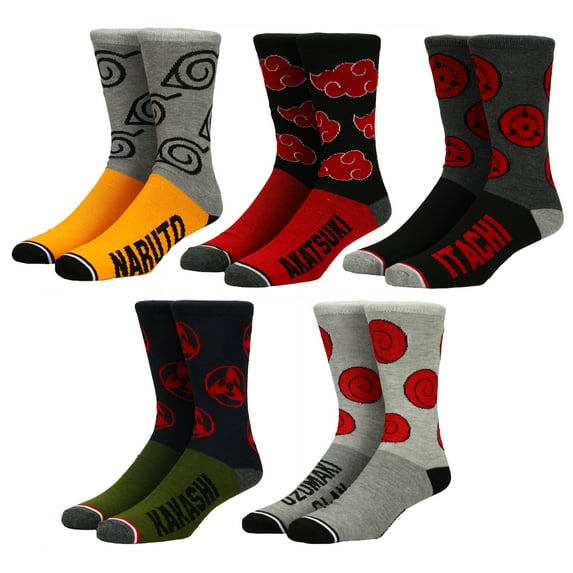 Naruto Shippuden Anime Cartoon Split Color Casual Crew Socks for Men 5-Pack