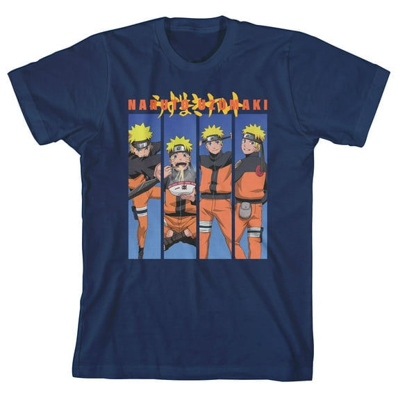 Naruto Shippuden Anime Cartoon Youth Boys Navy Blue Graphic Tee-Large