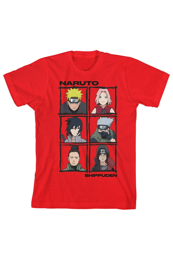 Naruto Shippuden Anime Characters Youth Boys Red Graphic Tee-Medium