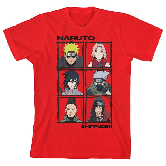 Naruto Shippuden Anime Characters Youth Boys Red Graphic Tee-Medium