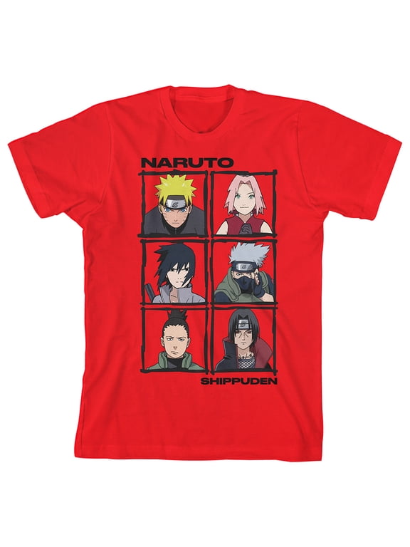 Naruto Shippuden Anime Characters Youth Boys Red Graphic Tee-XL