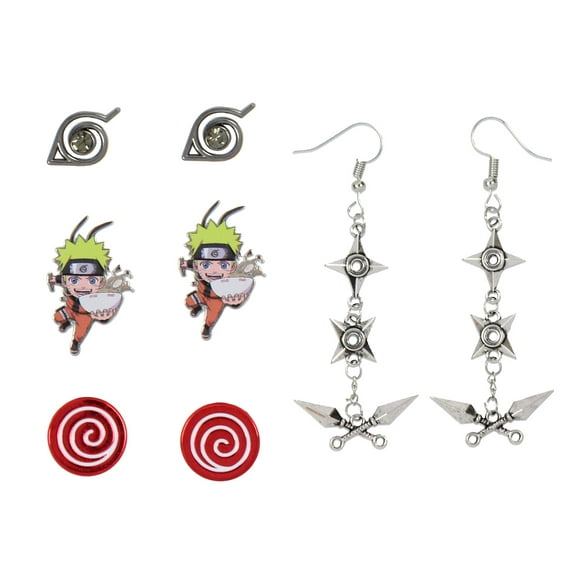 Naruto Shippuden Anime Manga Costume Jewelry Stud And Dangle Earring Set 4 Pack