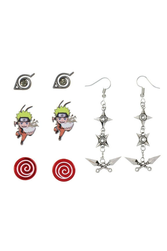 Naruto Shippuden Anime Manga Costume Jewelry Stud And Dangle Earring Set 4 Pack