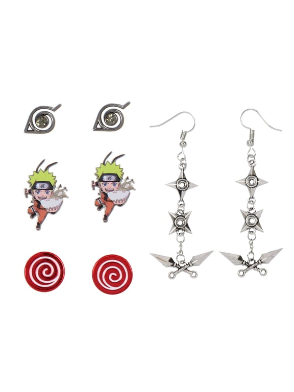 Shippuden Anime Manga Costume Jewelry Stud And Dangle Earring Set 4 Pack