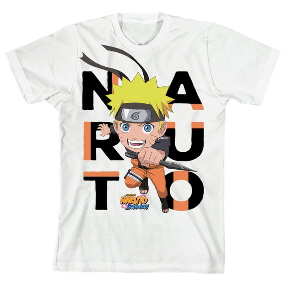 Naruto Shippuden Big Letters Title Logo Youth White Graphic Tee-X-Large