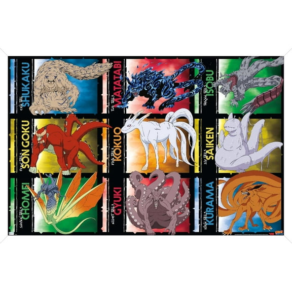 Naruto Shippuden - Biju Grid Wall Poster, 22.375" x 34" Framed