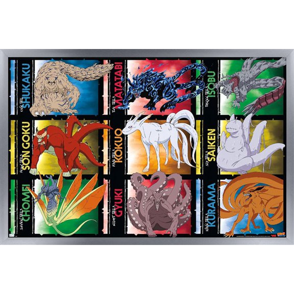 Naruto Shippuden - Biju Grid Wall Poster, 22.375" x 34" Framed