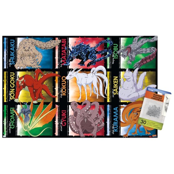 Naruto Shippuden - Biju Grid Wall Poster with Push Pins, 14.725" x 22.375"