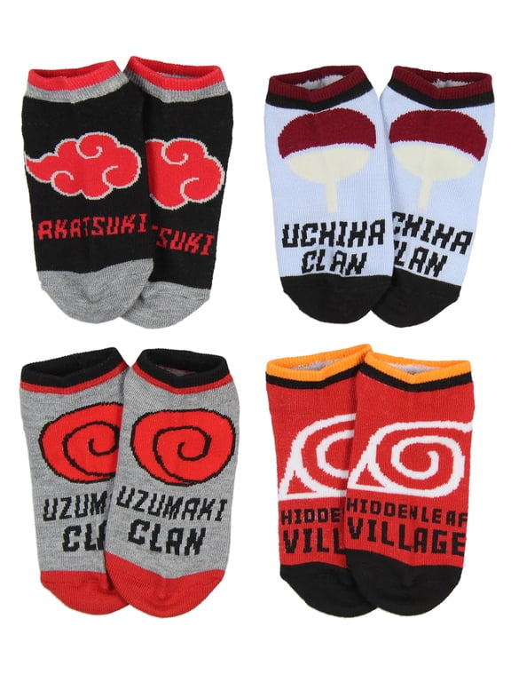 Shippuden Boys' Socks Akatsuki Uzumaki Uchiha Clan Hidden Village 4 Pairs Kids Ankle No Show Socks