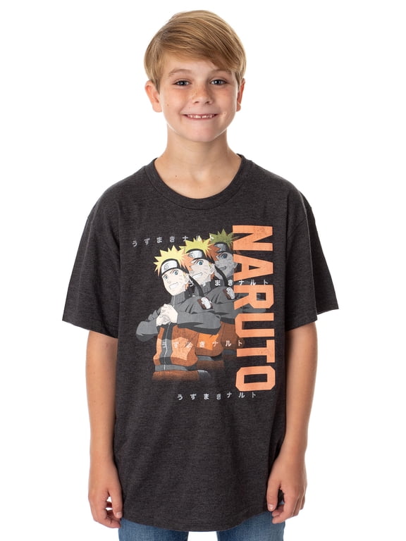 Naruto Shippuden Boys' Anime Manga Triple Character Youth Kids T-Shirt (MD)