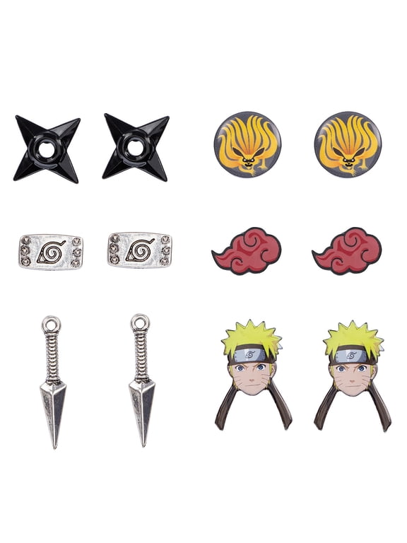 Shippuden Character And Icons 6 Pack Costume Jewelry Stud Earrings Set