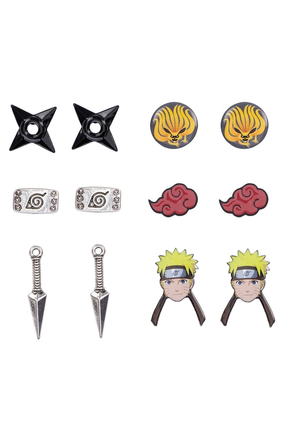 Naruto Shippuden Character And Icons 6 Pack Costume Jewelry Stud Earrings Set