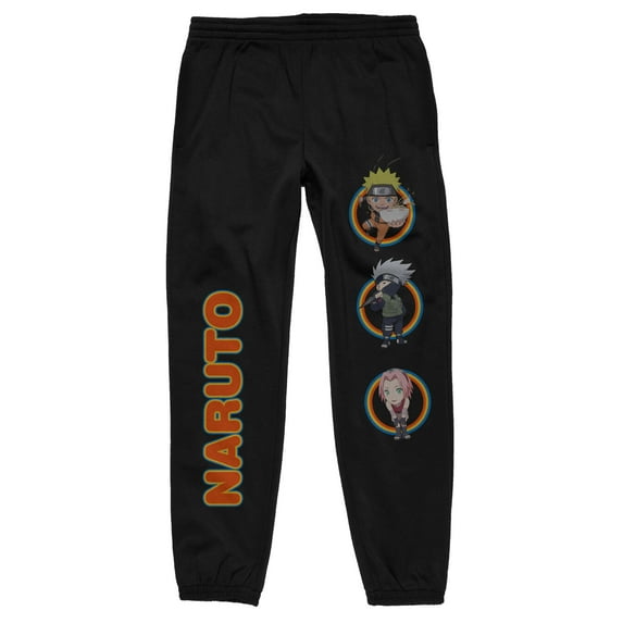 Naruto Shippuden Character Coin Stack Men's Black Jogger Pants-Medium