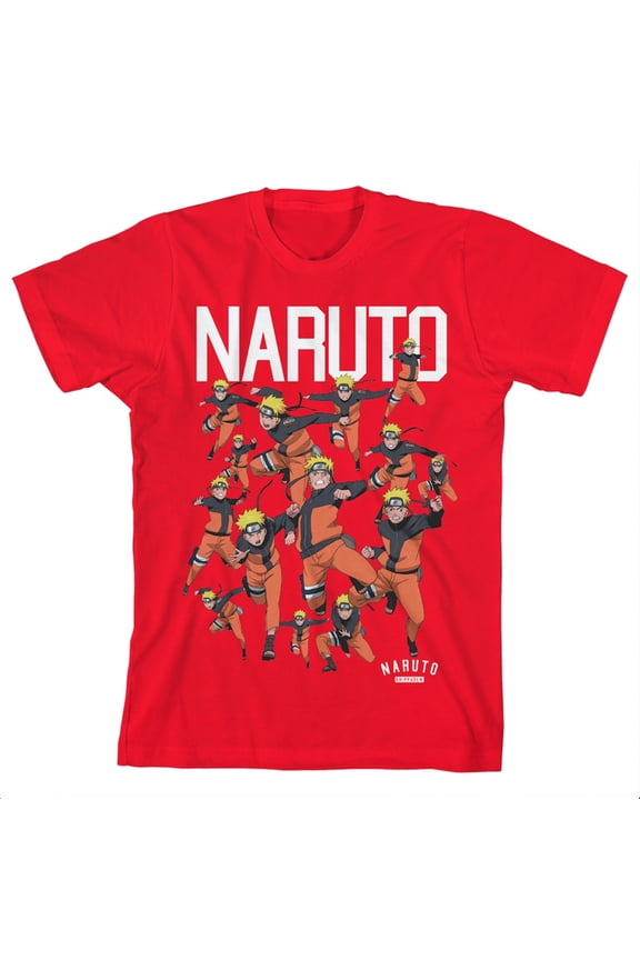 Naruto Shippuden Character Shadow Clone Squad Art Youth Boys Red Graphic Tee-M