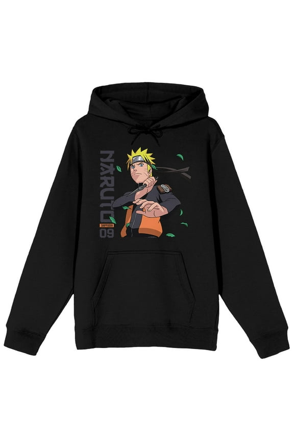 Naruto Shippuden Character and Logo Mens Black Graphic Hoodie - M