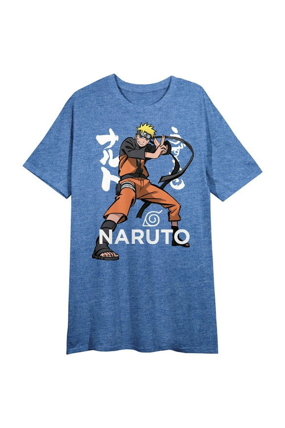 Naruto Shippuden Character and Name Logo Women's Royal Blue Short Sleeve Crew Neck Sleep Shirt-Medium
