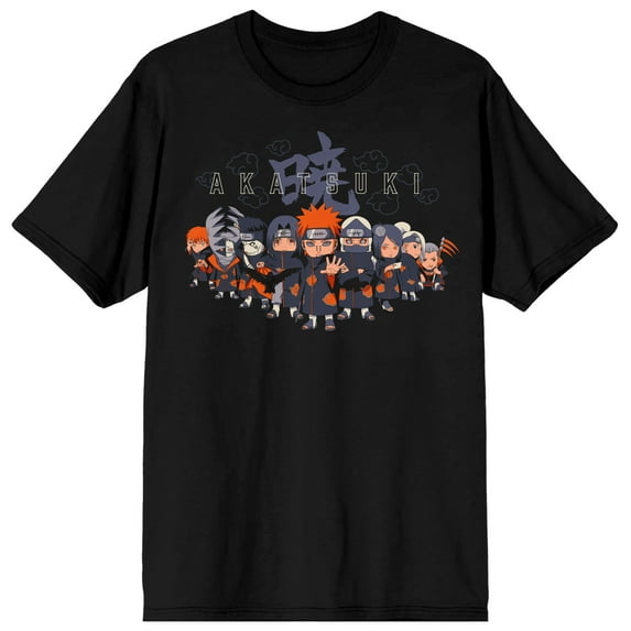 Naruto Shippuden Chibi Akatsuki Group Crew Neck Short Sleeve Men's Black T-shirt-3XLB