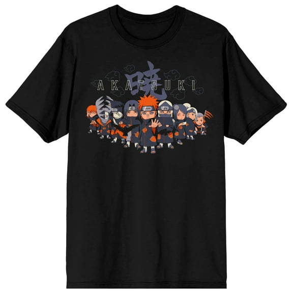 Naruto Shippuden Chibi Akatsuki Group Crew Neck Short Sleeve Men's Black T-shirt-Medium