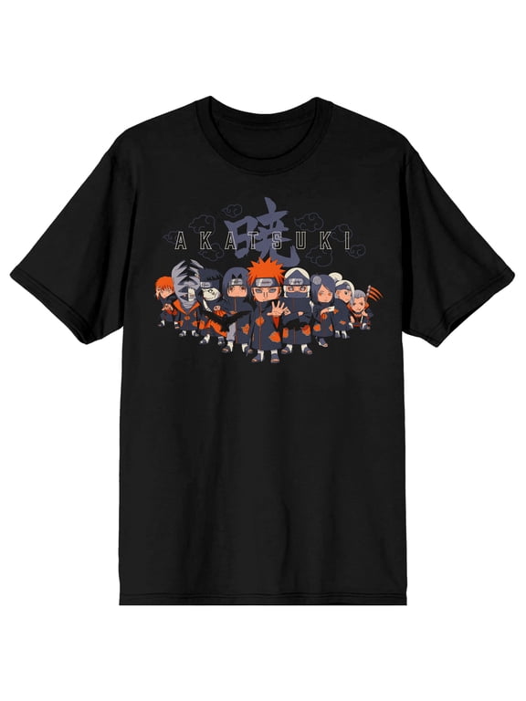 Naruto Shippuden Chibi Akatsuki Group Crew Neck Short Sleeve Men's Black T-shirt-Medium
