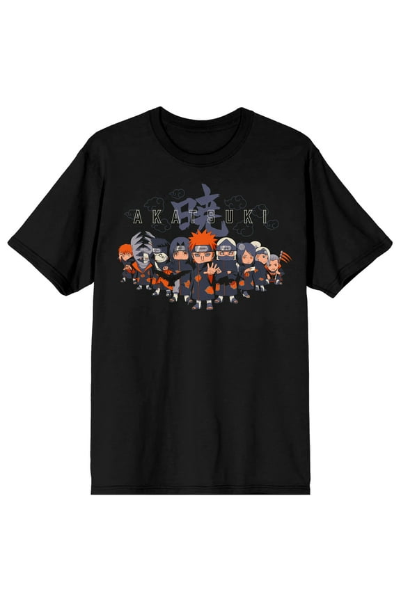 Naruto Shippuden Chibi Akatsuki Group Crew Neck Short Sleeve Men's Black T-shirt-Medium