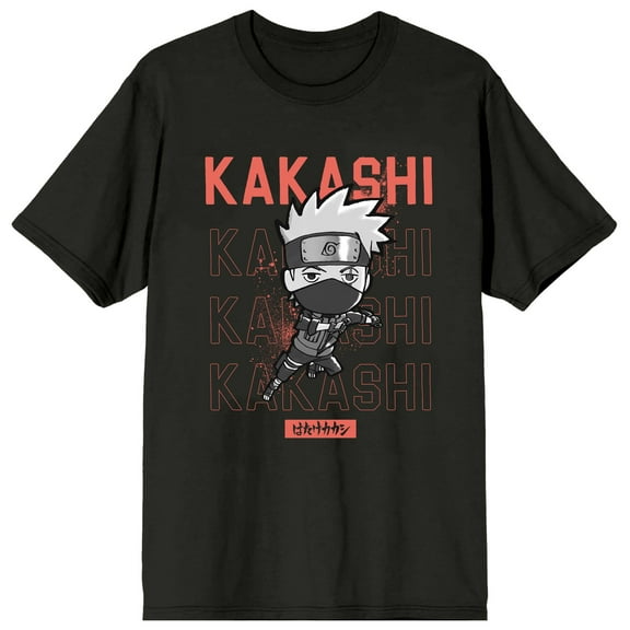 Naruto Shippuden Chibi Kakashi Crew Neck Short Sleeve Men's Black T-shirt-XS