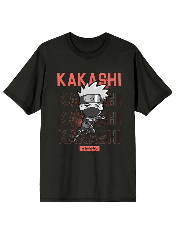 Naruto Shippuden Chibi Kakashi Crew Neck Short Sleeve Men's Black T-shirt-XS