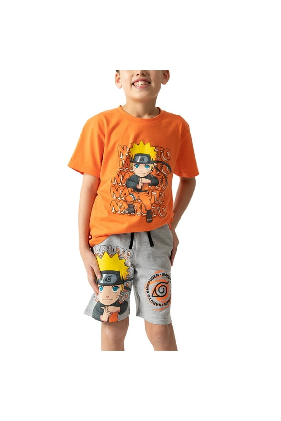 Naruto Shippuden Chibi Naruto Boy's T-shirts Graphic Tee And Shorts Set-Small