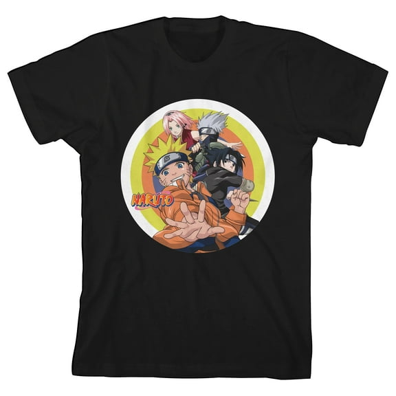 Naruto Shippuden Classic Group Character Art with Circles Youth Boys Black Tee-XL