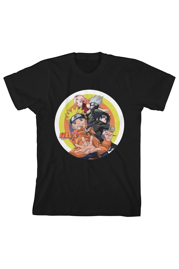 Naruto Shippuden Classic Group Character Art with Circles Youth Boys Black Tee-XL