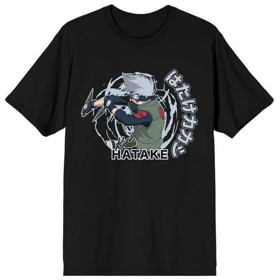 Naruto Shippuden Closeup Kakashi Hatake Hidden Leaf Village Men's Black Graphic Tee-3XL