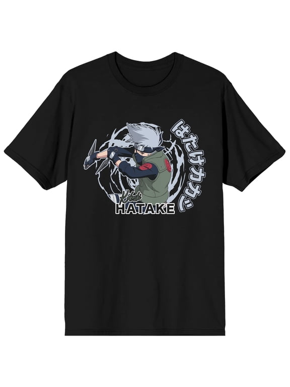 Naruto Shippuden Closeup Kakashi Hatake Hidden Leaf Village Men's Black Graphic Tee-XL
