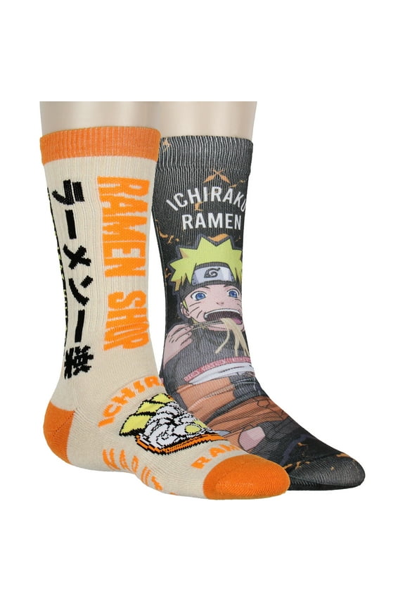 Naruto Shippuden Collection Men's Ichiraku Ramen Shop Adult 2-Pack Mid-Calf Crew Socks