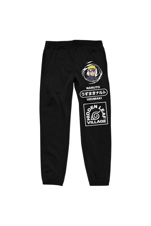 Naruto Shippuden Hidden Leaf Village Men's Black Jogger Pants-Medium