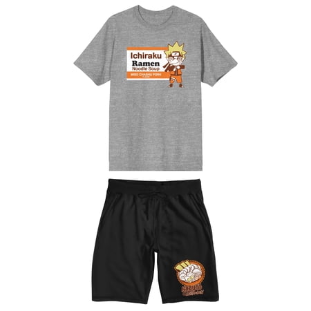 Naruto Shippuden Ichiraku Ramen Chibi Character Men's Graphic T-shirt & Sleep Short Set-XXL