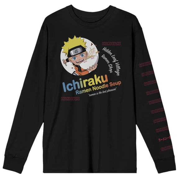 Naruto Shippuden Ichiraku Ramen Shop Crew Neck Long Sleeve Black Adult Tee-Medium