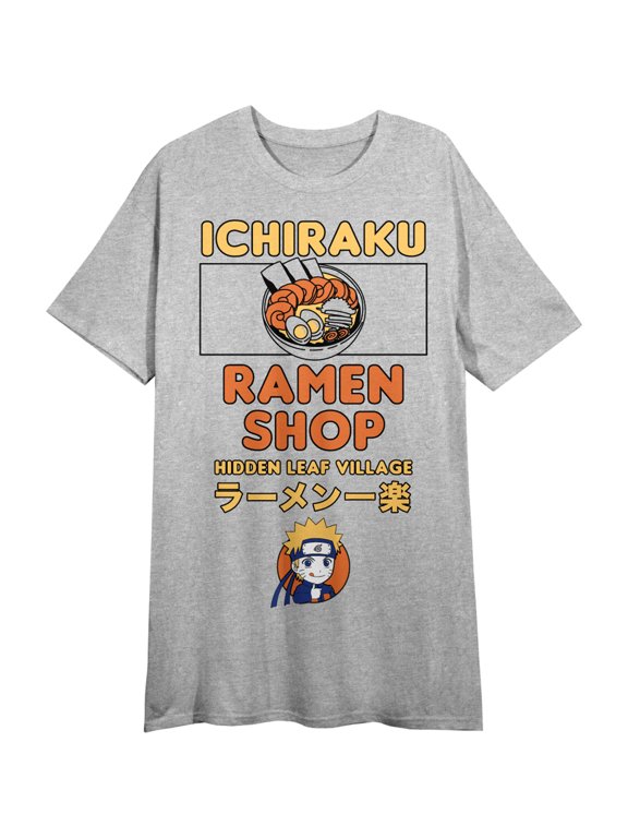 Naruto Shippuden Ichiraku Ramen Shop Crew Neck Short Sleeve Athletic Heather Women's Night Shirt-Small