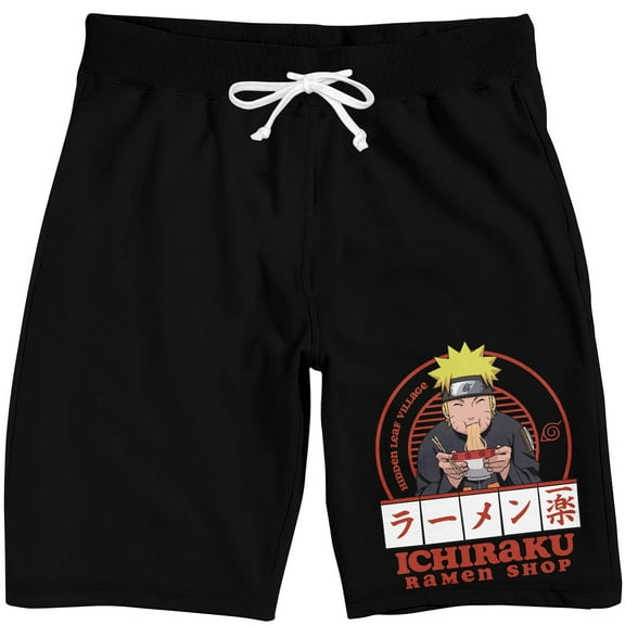 Naruto Shippuden Ichiraku Ramen Shop Men's Black Sleep Pajama Shorts-XL