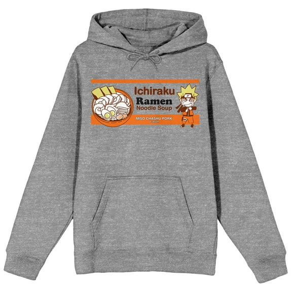 Naruto Shippuden Ichiraku Ramen Wrapper Long Sleeve Athletic Heather Adult Hooded Sweatshirt-Large