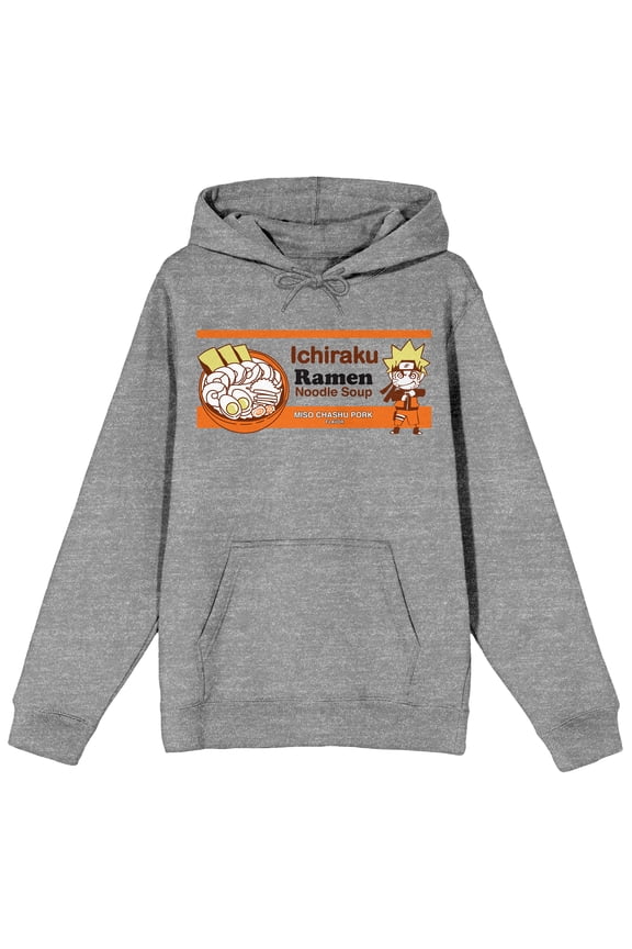 Naruto Shippuden Ichiraku Ramen Wrapper Long Sleeve Athletic Heather Adult Hooded Sweatshirt-Medium