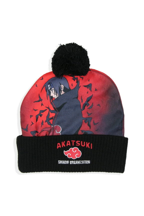 Naruto Shippuden Itachi Akatsuki Shinobi Organization Cuffed Pom Beanie Hat