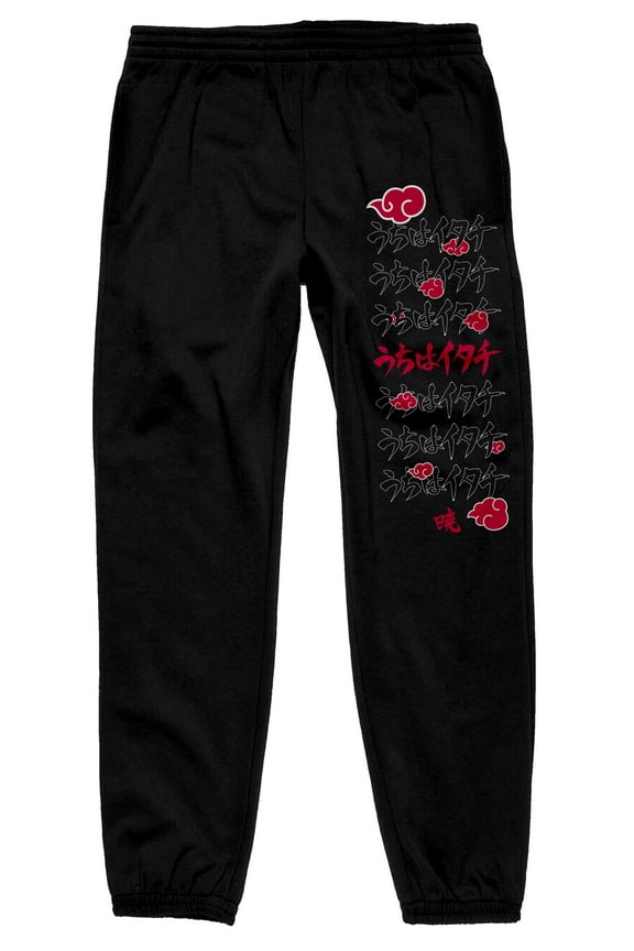 Naruto Shippuden Itachi Kanji and Akatsuki Kanji Men's Black Sweatpants -XL