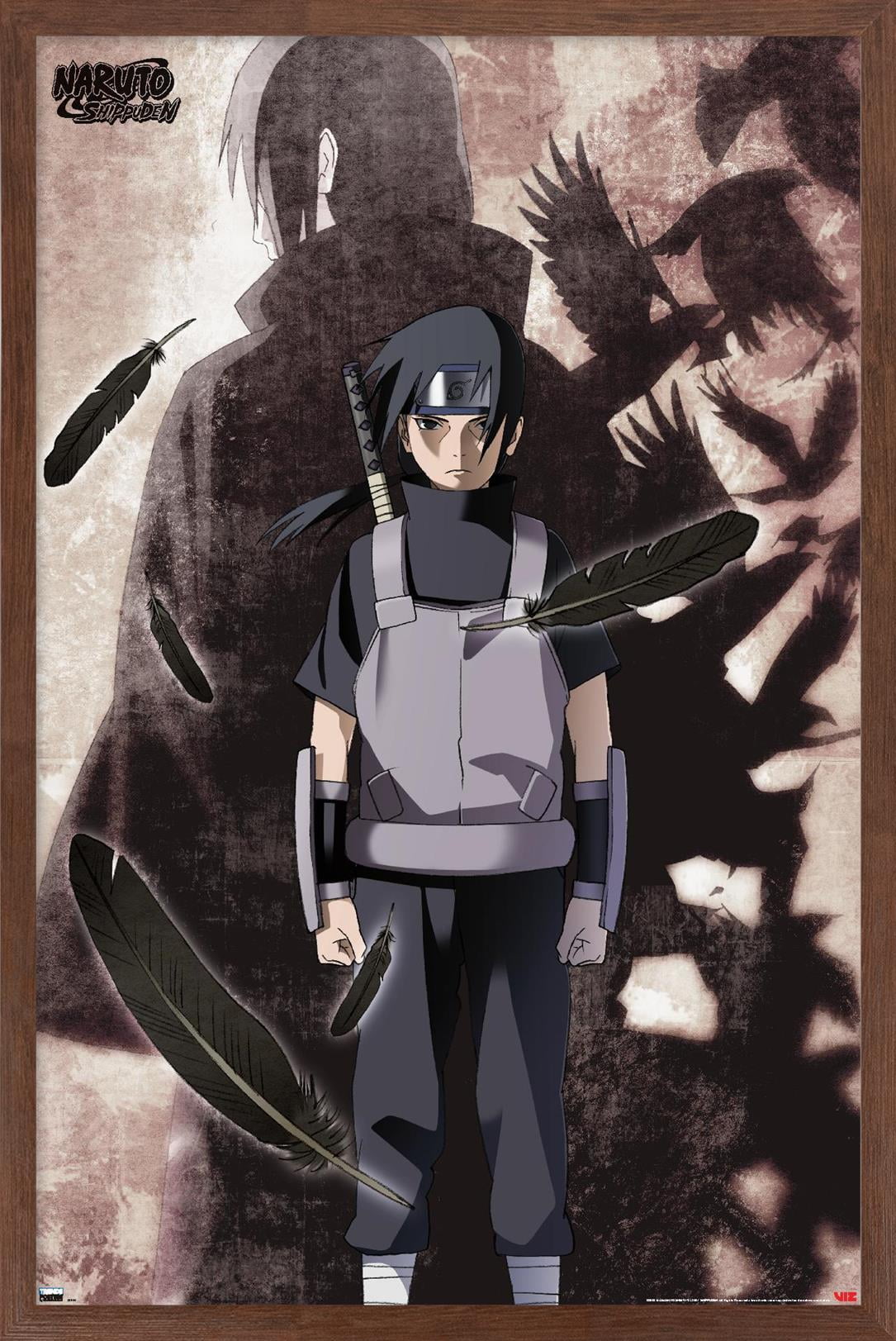 Trends International Naruto Shippuden - Itachi Uchiha Framed Wall Poster Prints Mahogany Framed Version 22.375" x 34"