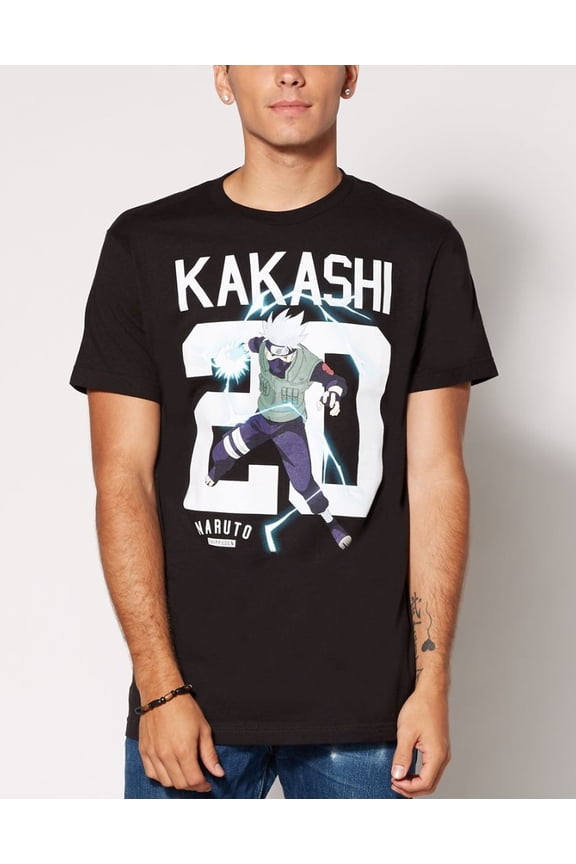 Naruto Shippuden Japanese Anime Men's Official Licensed Kakashi 20 Jersey Tee T-Shirt - Black (Small)
