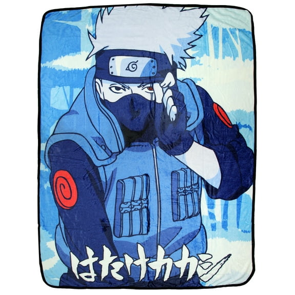 Naruto Shippuden Kakashi Hatake Japanese Script Super Plush Fleece Throw Blanket