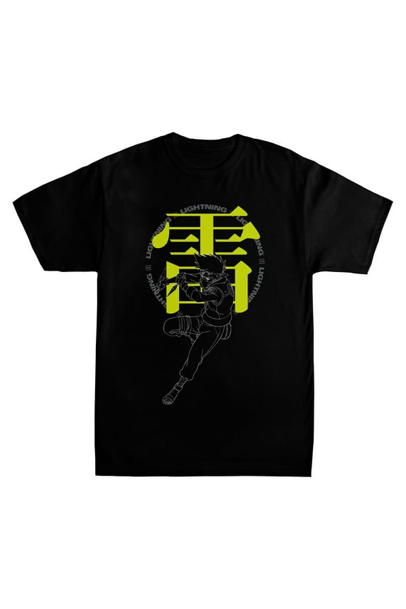 Naruto Shippuden Kakashi Lightning Men's Black T-Shirt-Large