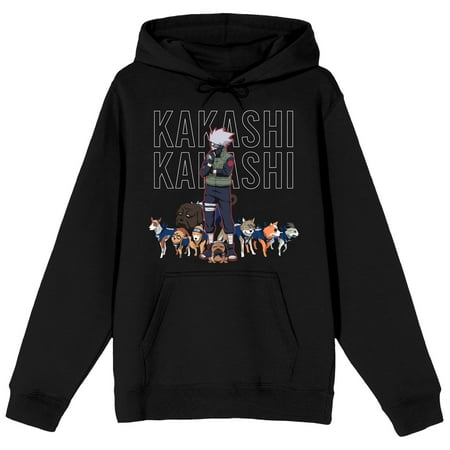 Naruto Shippuden Kakashi With Wolves Long Sleeve Black Adult Hooded Sweatshirt-Medium