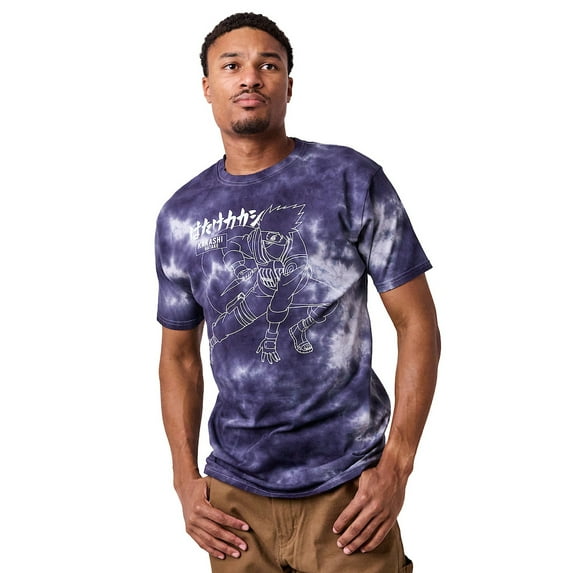 Naruto Shippuden Kanji Character Adult Navy Cloud Wash Short Sleeve Tee - Small